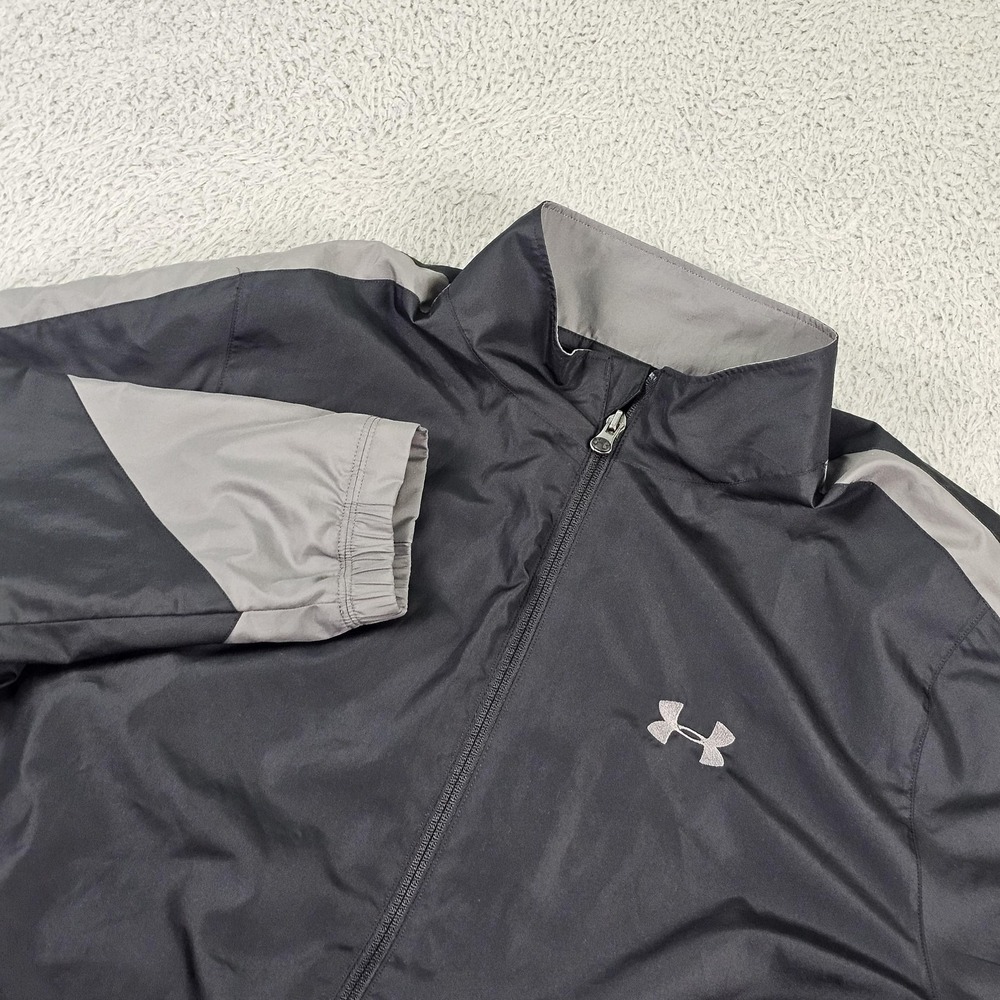 Under Armour Jacket Mens Large Gray Colorblock Full Zip Mesh Lined Windbreaker
